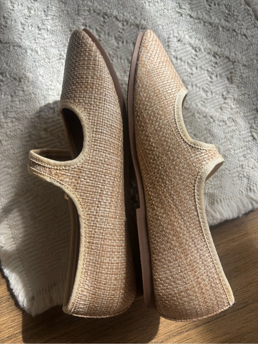 J. Crew Factory Girls Woven Mary Jane Flats in Beige